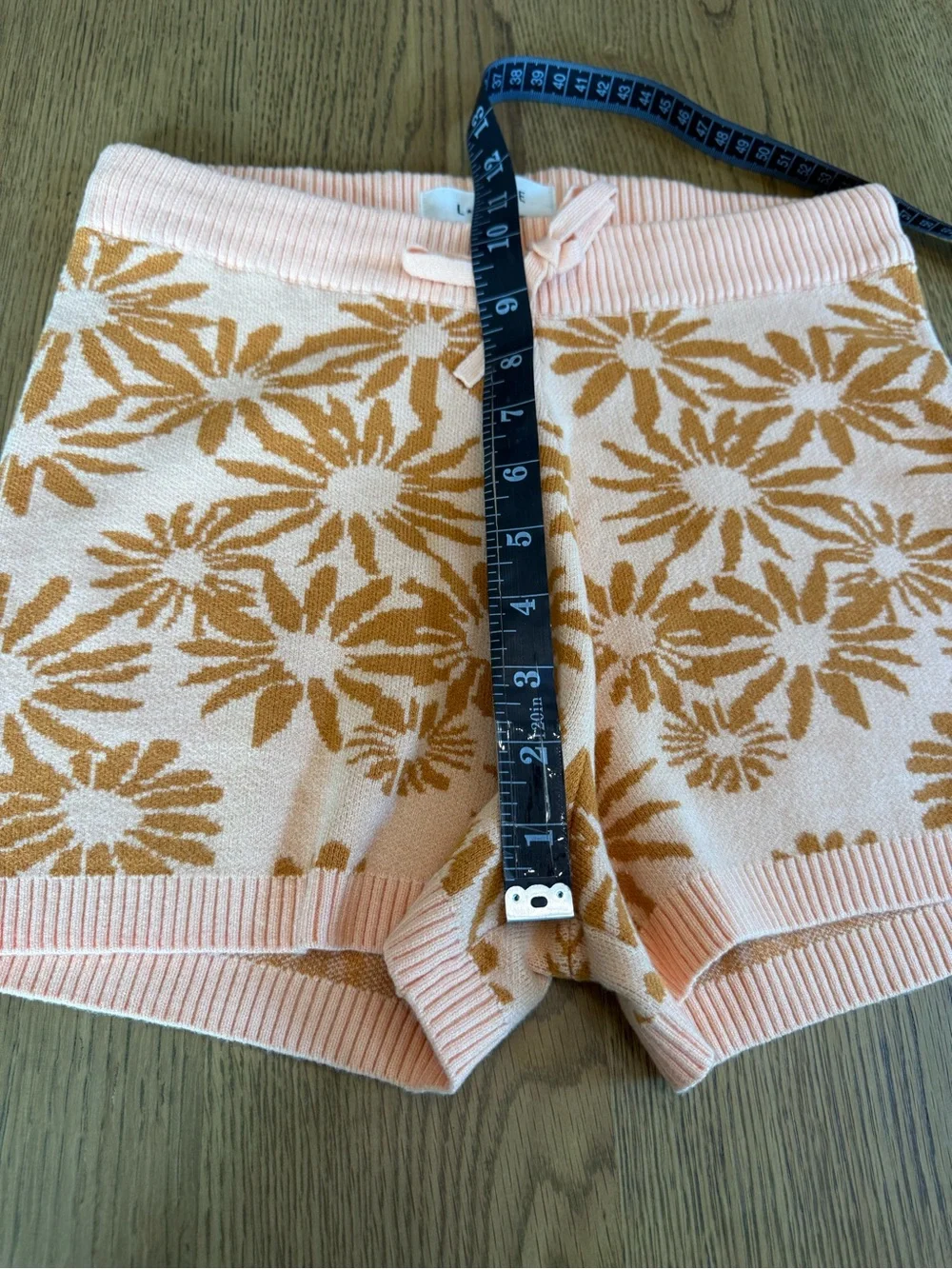 L*Space Plumeria Knit Lounge Shorts Peach Floral Drawstring Size S NWT